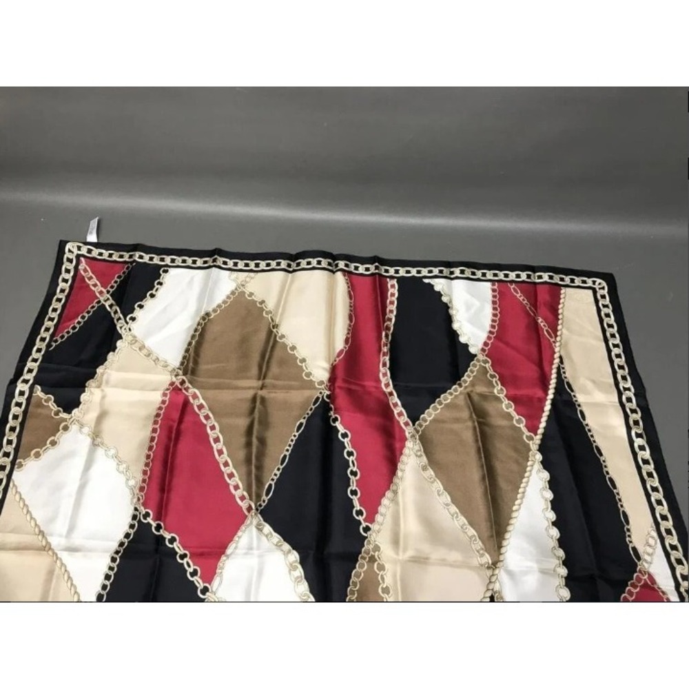 Oscar de la Renta Silk Scarf Chain Link Geometric Burgundy Black Gold Squarev - Picture 2 of 4